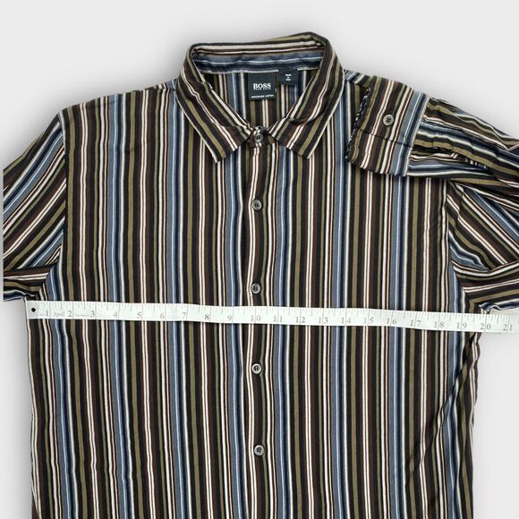 Hugo Boss Shirt Mens Large Multicolor Striped Made in Italy Mercerized Cotton - Picture 12 of 14